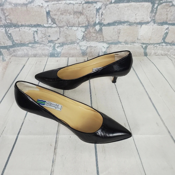Vintage Italian Leather Kitten Heels Black Leather Pointed Toe Size 40 1/2=9-9.5 - Picture 9 of 15